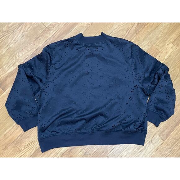 Lane Bryant On-The-Go Laser Cut Floral Navy Blue Zip Up Bomber Jacket Women's 20 - Picture 7 of 7